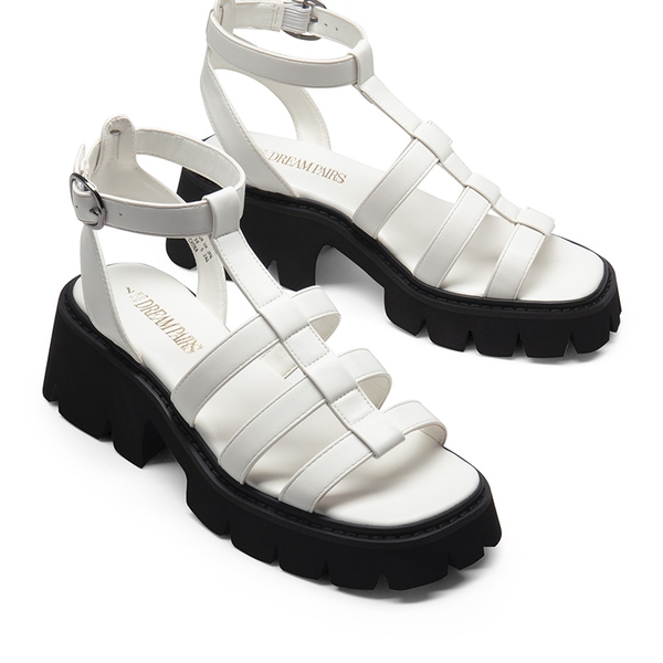Rugged Lug Platform Sandals - WHITE - 6
